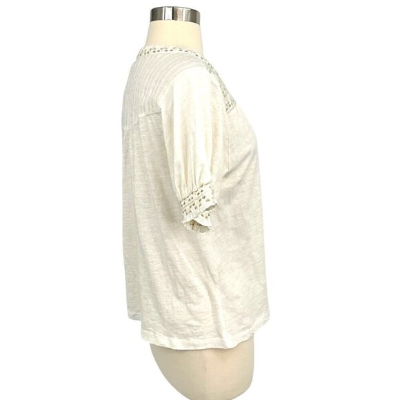 NWT Cold & Indi Camiseta White Top V Neck Size S Embroided Peasant - Picture 3 of 10